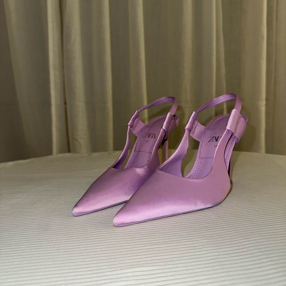 Zara Lavender Satin Pointed Slingback Heels